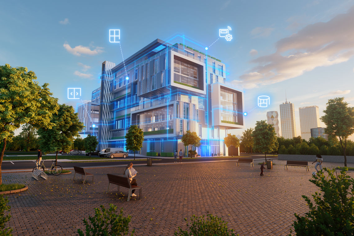 Mayor comodidad en nuestros entornos laborales y personales mediante un uso más eficiente, seguro y sostenible de los edificios: el control digital y las técnicas de automatización convierten los edificios en «inteligentes».