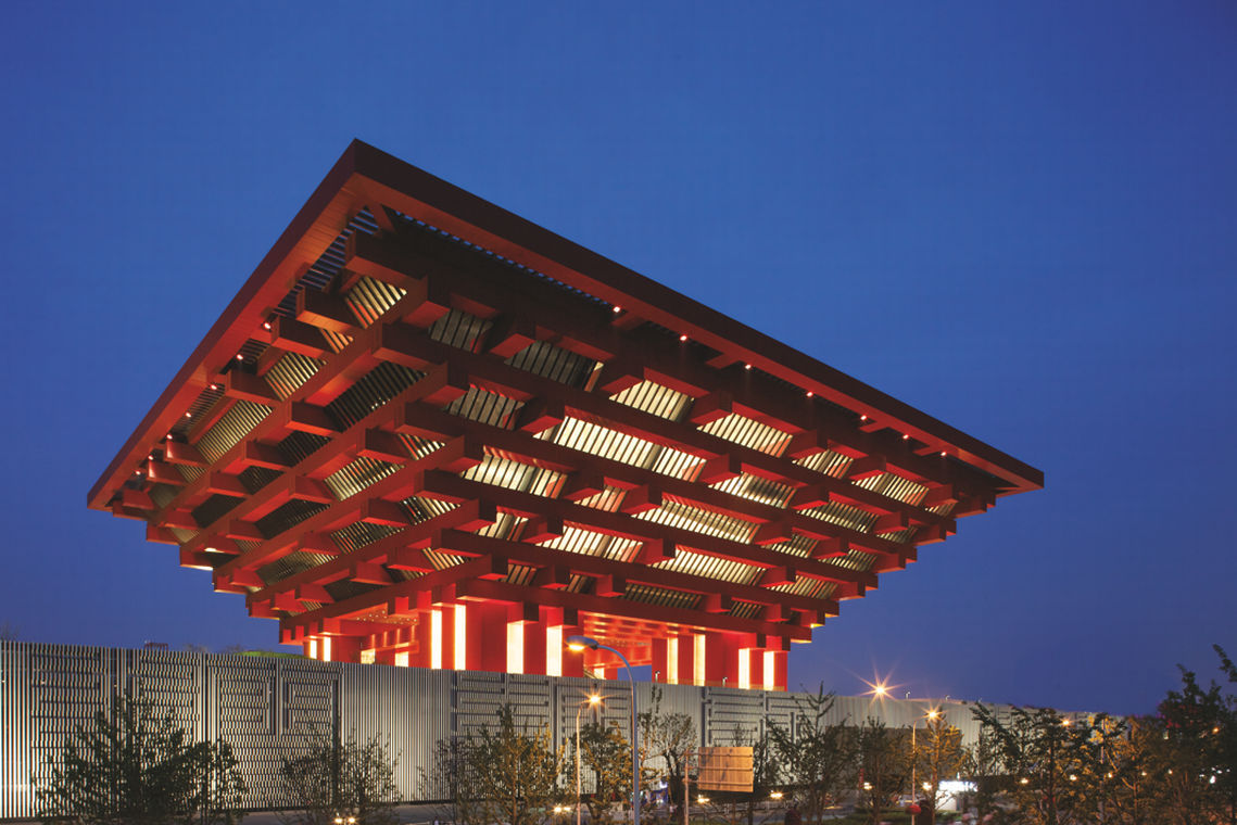 Exterior view of the China Pavilion, Shanghai EXPO.