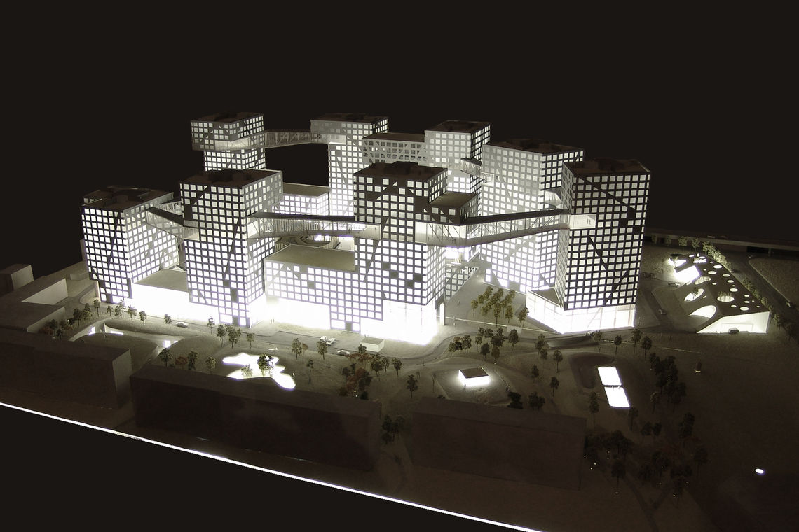 Model of the Grand MOMA, Beijing, at night. Photo: Clarify PHOTO CREDIT!