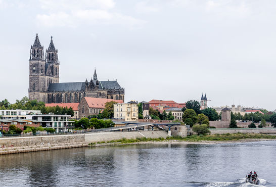 View of the Magdeburg Cathedral from the river. © Stefan Dauth / GEZE GmbH