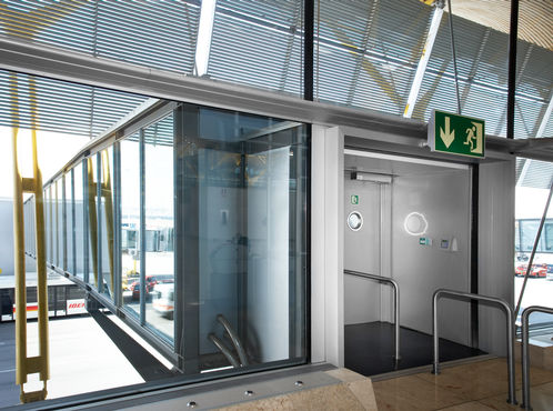 Swing door to the outdoor area of the airport terminal