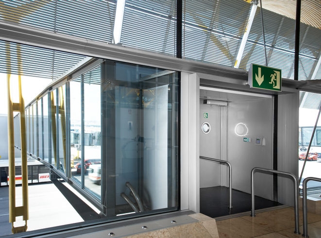 Swing door to the outdoor area of the airport terminal