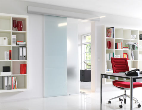 Sliding doors both separate and connect while saving space.