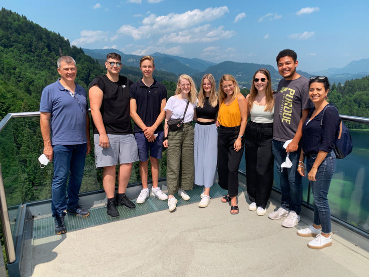  Magnificent panorama of the Allgäu mountains and the Freibergsee lake during a guided tour at the Heini-Klopfer ski jump.