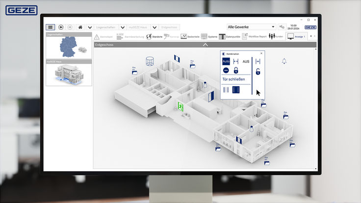 Ansicht auf einer Bildschirmoberfläche der Visualisierungssoftware myGEZE Visu