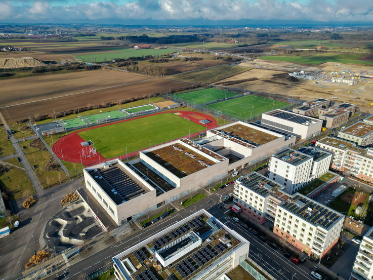 Luftaufnahme des Sportparks Freiham