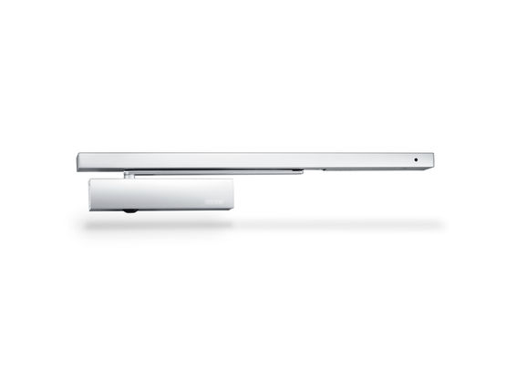 Overhead door closer for 1-leaf doors with electromechanical hold-open device and smoke switch, standard installation on door leaf/opposite hinge side