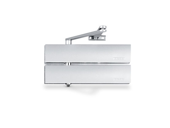 Overhead pinion door closer for single-action doors with adjustable closing force and back check