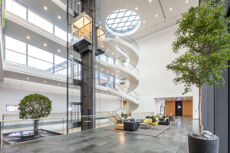 Escape doors with "strong" Powerturn swing door operators in the Vector IT Campus