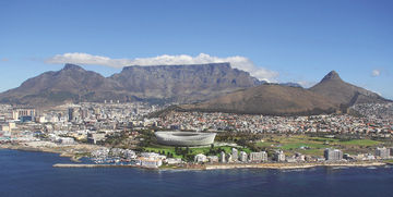 De kust van Kaapstad met het stadion van Kaapstad.