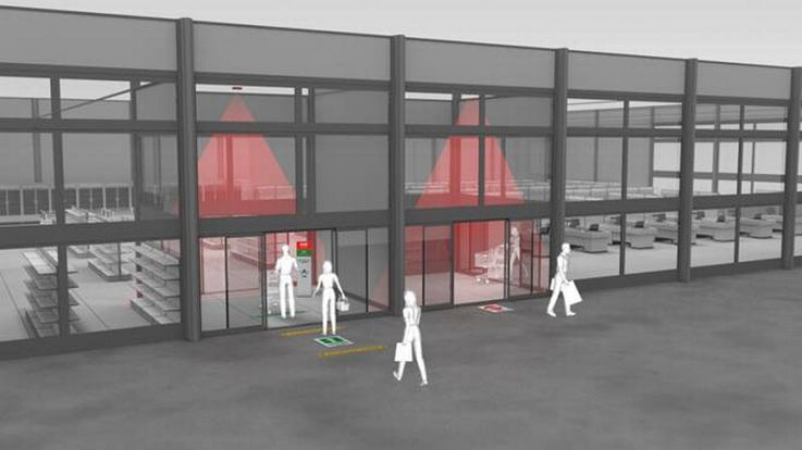 Two new systems that integrate with automatic doors to provide controlled admission to a building, room or area and aids social distancing using a simple traffic lights system.
